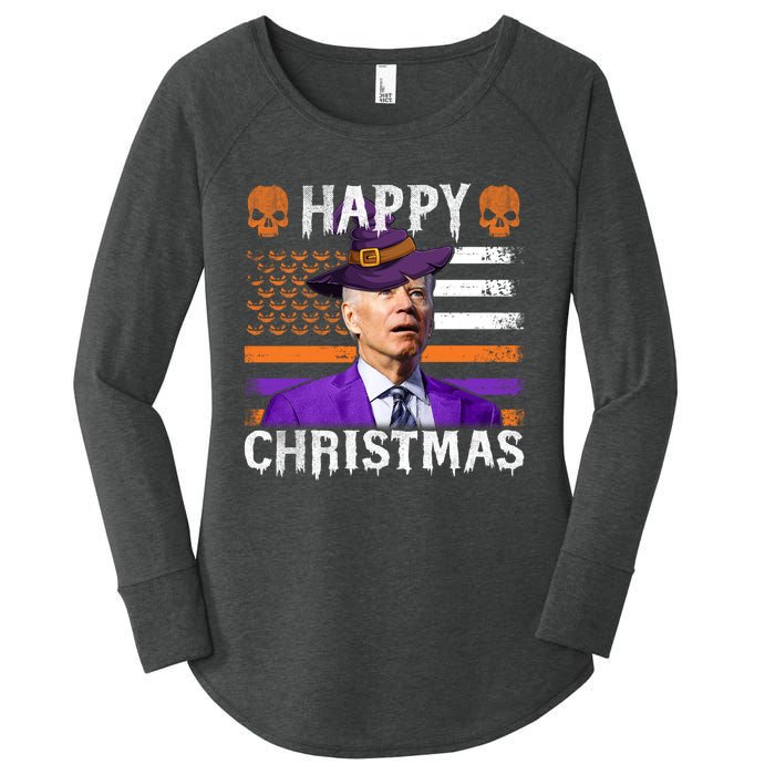 Joe Biden Happy Halloween Happy Christmas US Flag Women's Perfect Tri Tunic Long Sleeve Shirt