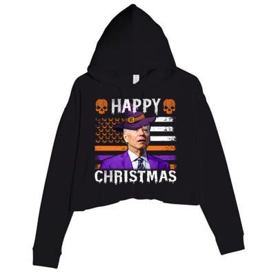 Joe Biden Happy Halloween Happy Christmas US Flag Crop Fleece Hoodie