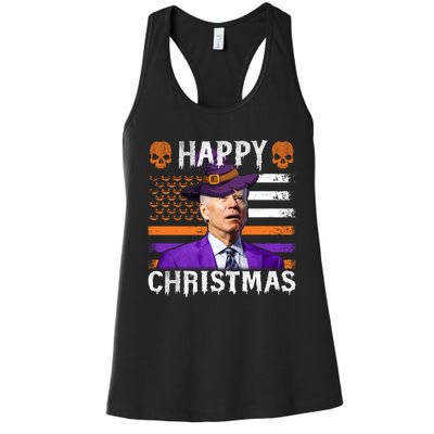 Joe Biden Happy Halloween Happy Christmas US Flag Women's Racerback Tank