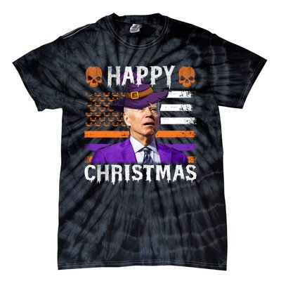 Joe Biden Happy Halloween Happy Christmas US Flag Tie-Dye T-Shirt