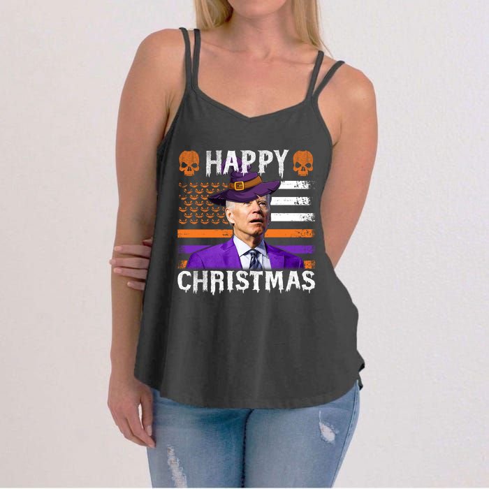 Joe Biden Happy Halloween Happy Christmas US Flag Women's Strappy Tank