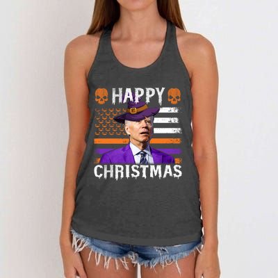 Joe Biden Happy Halloween Happy Christmas US Flag Women's Knotted Racerback Tank