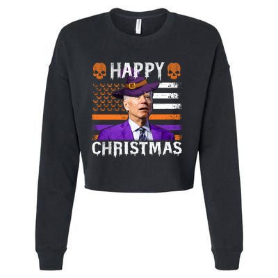 Joe Biden Happy Halloween Happy Christmas US Flag Cropped Pullover Crew