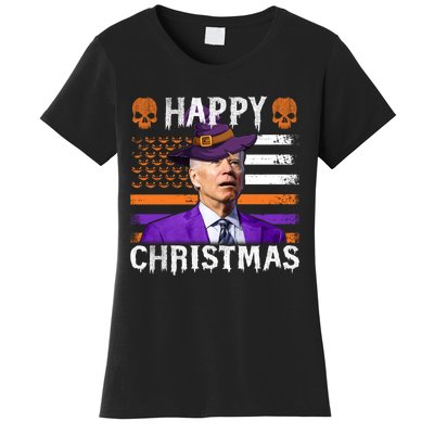 Joe Biden Happy Halloween Happy Christmas US Flag Women's T-Shirt