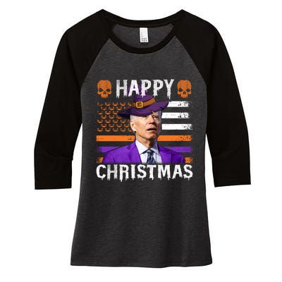 Joe Biden Happy Halloween Happy Christmas US Flag Women's Tri-Blend 3/4-Sleeve Raglan Shirt