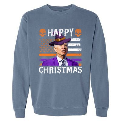 Joe Biden Happy Halloween Happy Christmas US Flag Garment-Dyed Sweatshirt