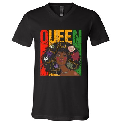 Juneteenth Black History Month Educated African Queen V-Neck T-Shirt