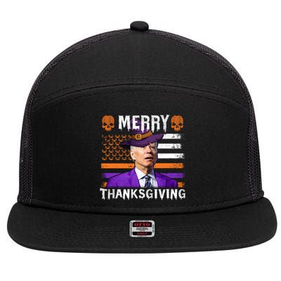 Joe Biden Happy Halloween Shirt Merry Thanksgiving US Flag 7 Panel Mesh Trucker Snapback Hat