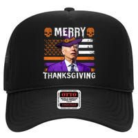 Joe Biden Happy Halloween Shirt Merry Thanksgiving US Flag High Crown Mesh Back Trucker Hat