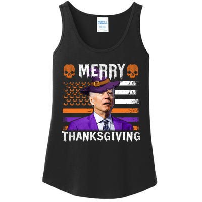 Joe Biden Happy Halloween Shirt Merry Thanksgiving US Flag Ladies Essential Tank