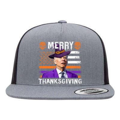 Joe Biden Happy Halloween Shirt Merry Thanksgiving US Flag Flat Bill Trucker Hat