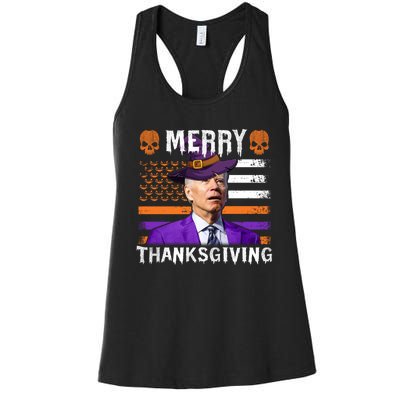 Joe Biden Happy Halloween Shirt Merry Thanksgiving US Flag Women's Racerback Tank