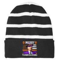 Joe Biden Happy Halloween Shirt Merry Thanksgiving US Flag Striped Beanie with Solid Band