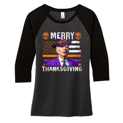 Joe Biden Happy Halloween Shirt Merry Thanksgiving US Flag Women's Tri-Blend 3/4-Sleeve Raglan Shirt