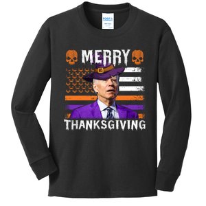 Joe Biden Happy Halloween Shirt Merry Thanksgiving US Flag Kids Long Sleeve Shirt