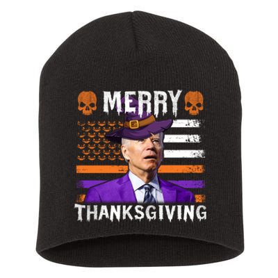 Joe Biden Happy Halloween Shirt Merry Thanksgiving US Flag Short Acrylic Beanie