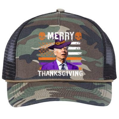 Joe Biden Happy Halloween Shirt Merry Thanksgiving US Flag Retro Rope Trucker Hat Cap