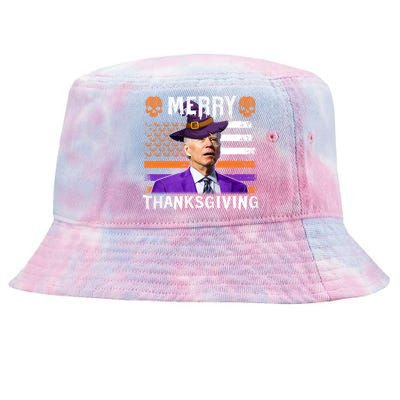 Joe Biden Happy Halloween Shirt Merry Thanksgiving US Flag Tie-Dyed Bucket Hat