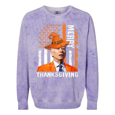 Joe Biden Happy Halloween Shirt Merry Thanksgiving US Flag Colorblast Crewneck Sweatshirt