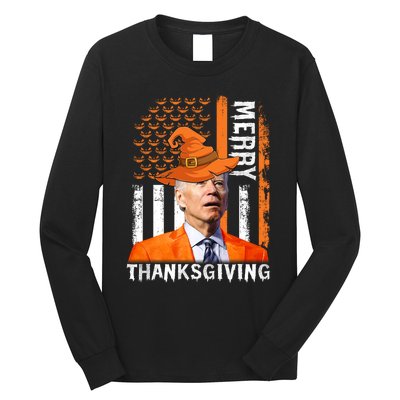 Joe Biden Happy Halloween Shirt Merry Thanksgiving US Flag Long Sleeve Shirt