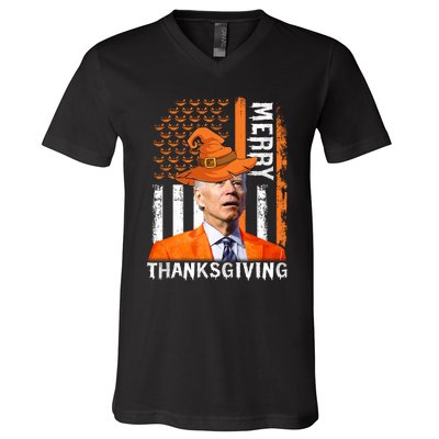 Joe Biden Happy Halloween Shirt Merry Thanksgiving US Flag V-Neck T-Shirt