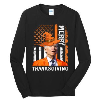 Joe Biden Happy Halloween Shirt Merry Thanksgiving US Flag Tall Long Sleeve T-Shirt