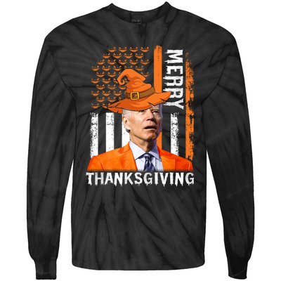 Joe Biden Happy Halloween Shirt Merry Thanksgiving US Flag Tie-Dye Long Sleeve Shirt