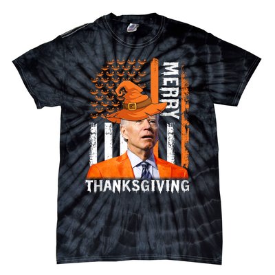 Joe Biden Happy Halloween Shirt Merry Thanksgiving US Flag Tie-Dye T-Shirt