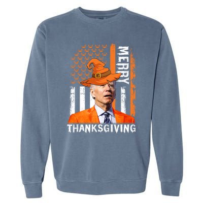 Joe Biden Happy Halloween Shirt Merry Thanksgiving US Flag Garment-Dyed Sweatshirt