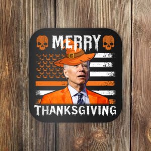 Joe Biden Happy Halloween Shirt Merry Thanksgiving US Flag Coaster