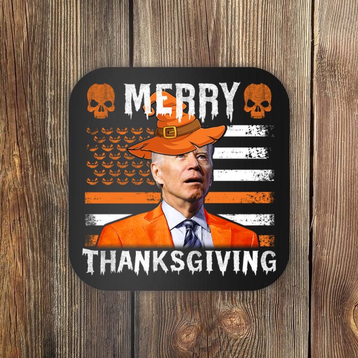 Joe Biden Happy Halloween Shirt Merry Thanksgiving US Flag Coaster