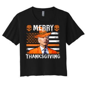 Joe Biden Happy Halloween Shirt Merry Thanksgiving US Flag Women's Crop Top Tee