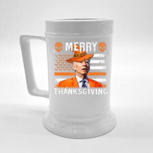 Joe Biden Happy Halloween Shirt Merry Thanksgiving US Flag Beer Stein