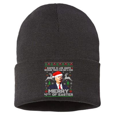 Joe Biden Happy 4th Easter Ugly Christmas Gift Sustainable Knit Beanie