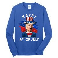 Joe Biden Happy Fourth Of July Funny Gift Usa Flag Memorial Day Cool Gift Tall Long Sleeve T-Shirt