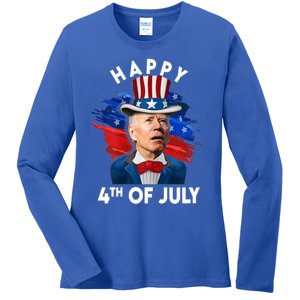 Joe Biden Happy Fourth Of July Funny Gift Usa Flag Memorial Day Cool Gift Ladies Long Sleeve Shirt