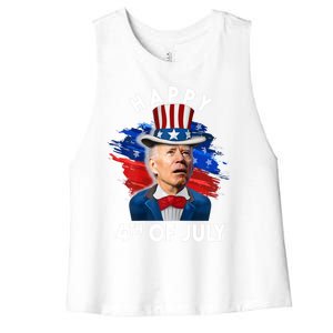 Joe Biden Happy Fourth Of July Funny Gift Usa Flag Memorial Day Cool Gift Women's Racerback Cropped Tank