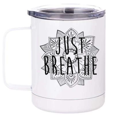 Just Breathe Henna Flower Yoga Gift 12 oz Stainless Steel Tumbler Cup