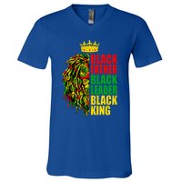 Juneteenth Black History Month Lion Black Father Leader Gift V-Neck T-Shirt