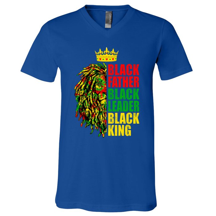 Juneteenth Black History Month Lion Black Father Leader Gift V-Neck T-Shirt