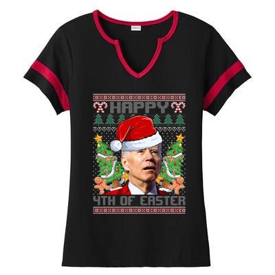 Joe Biden Happy 4th Easter Ugly Christmas Sweater  Ladies Halftime Notch Neck Tee