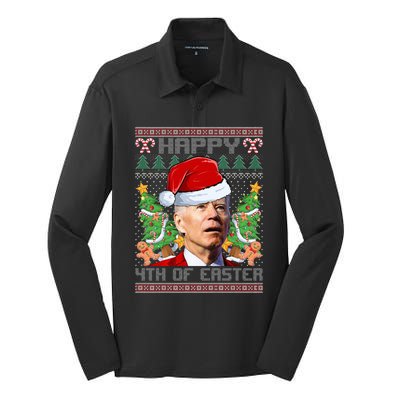 Joe Biden Happy 4th Easter Ugly Christmas Sweater  Silk Touch Performance Long Sleeve Polo