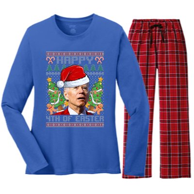 Joe Biden Happy 4th Easter Ugly Christmas Sweater  Women's Long Sleeve Flannel Pajama Set 