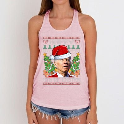 Joe Biden Happy 4th Easter Ugly Christmas Sweater  Women's Knotted Racerback Tank