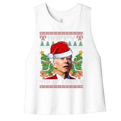 Joe Biden Happy 4th Easter Ugly Christmas Sweater  Women's Racerback Cropped Tank