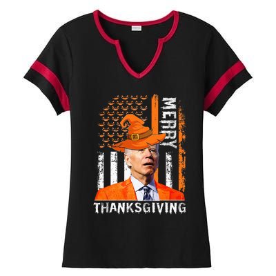 Joe Biden Happy Halloween Merry Thanksgiving US Flag Ladies Halftime Notch Neck Tee