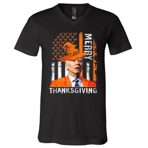 Joe Biden Happy Halloween Merry Thanksgiving US Flag V-Neck T-Shirt