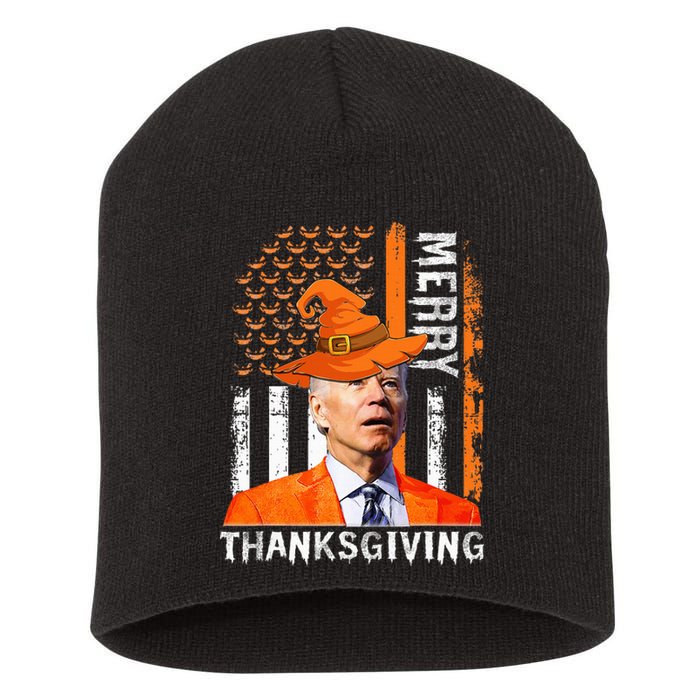 Joe Biden Happy Halloween Merry Thanksgiving US Flag Short Acrylic Beanie