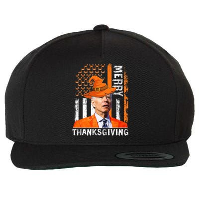 Joe Biden Happy Halloween Merry Thanksgiving US Flag Wool Snapback Cap