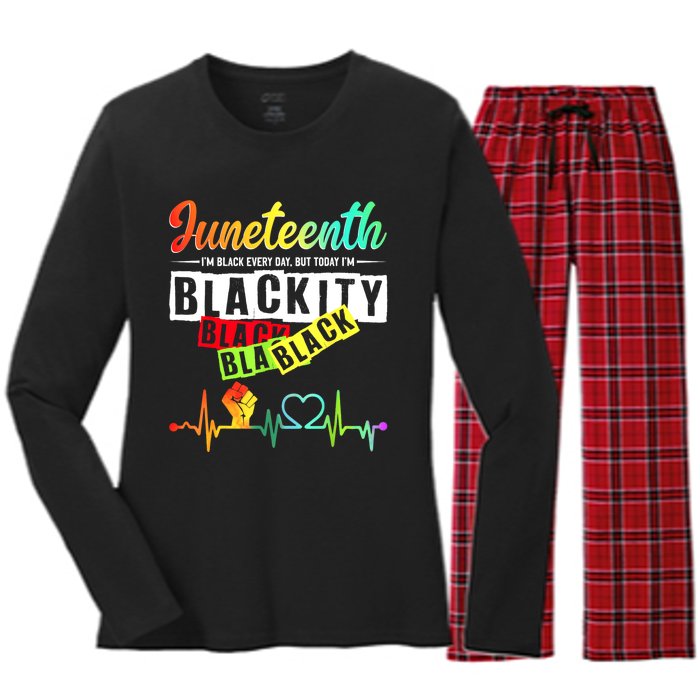 Juneteenth Blackity Heartbeat Black History African America Women's Long Sleeve Flannel Pajama Set 